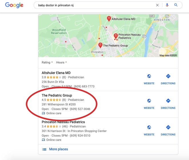 Pediatric Group SEO ranking results