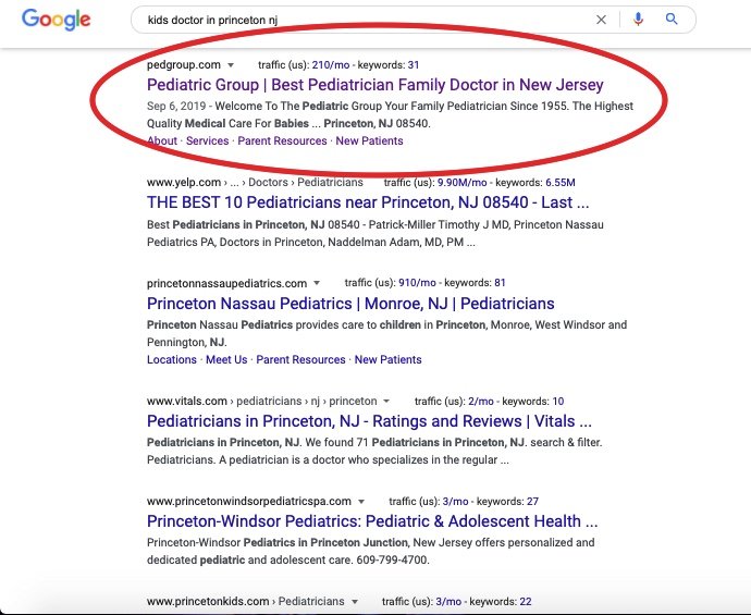 Pediatric Group search visibility improvement